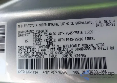 2023 Toyota Tacoma Sr5 V6 from USA, damaged, VIN 3TYRZ5CNXPT030670
